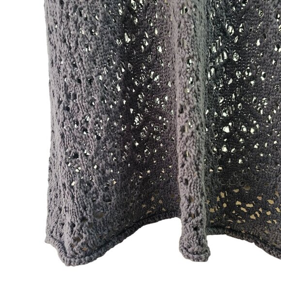 Heather B Open Knit Tunic Sweater Womens Sz L Long Slv Scoop Neck Slit Hem Gray - Picture 8 of 9